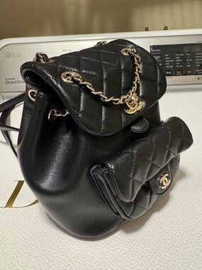 Chanel small Duma drawstring backpack black and silver